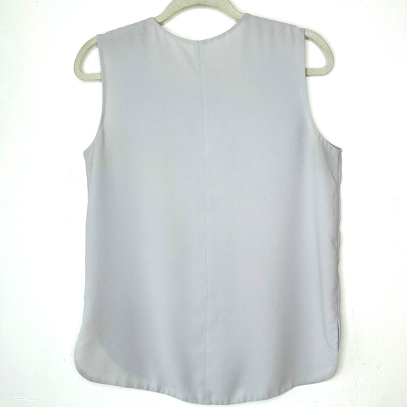 Stone Gray Sleeveless Blouse Shoulder Zip Detail Split Curve Hem Light Weight S - Picture 7 of 9
